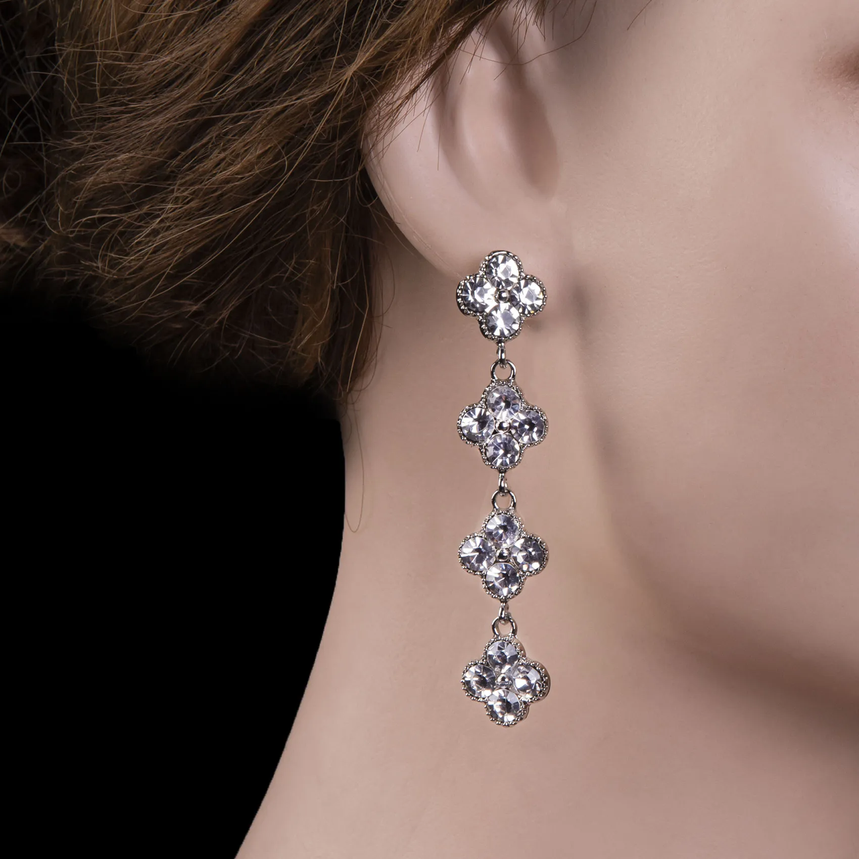 Pave Clover Dangle Drop Earrings