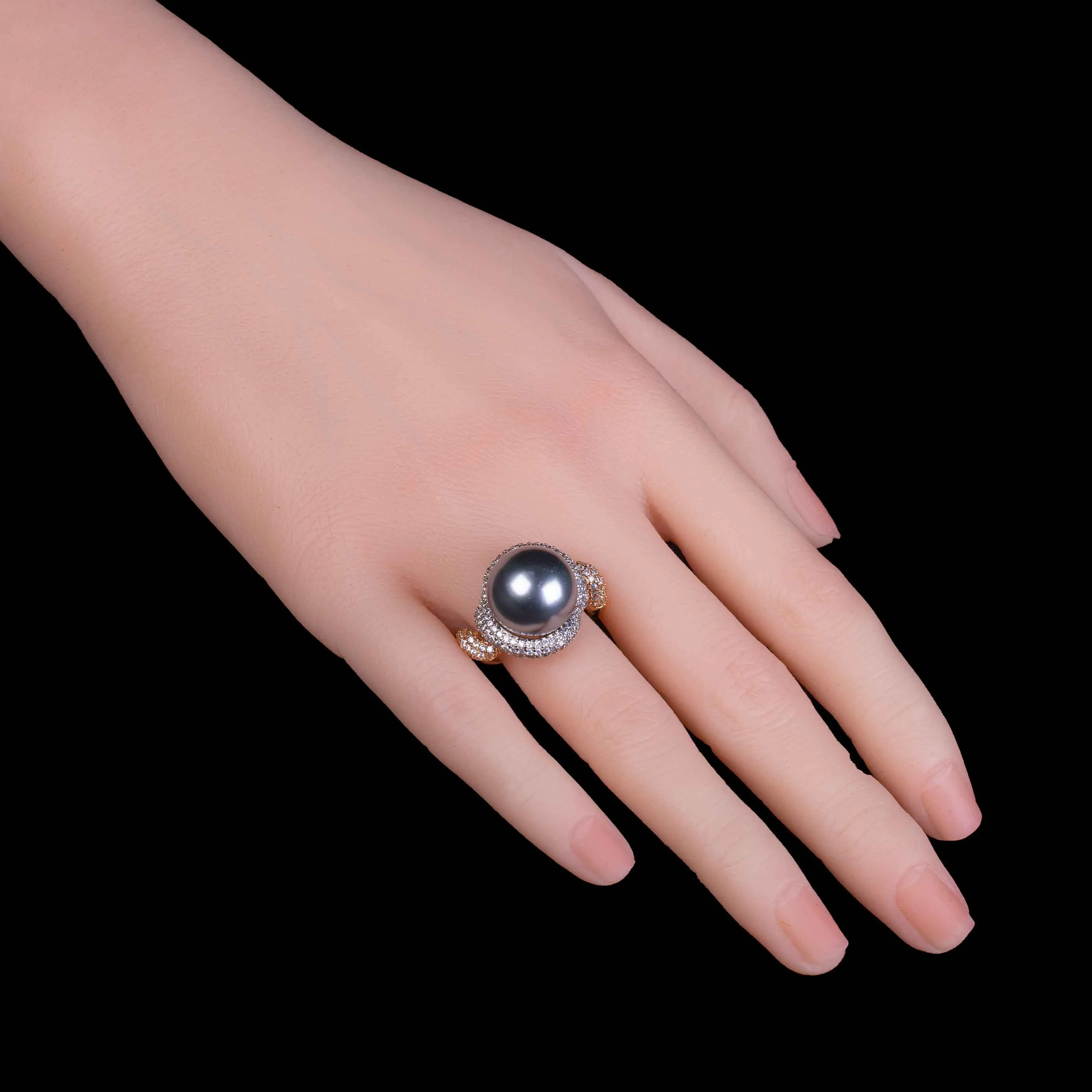 Silver Grey Big Pearl Rings