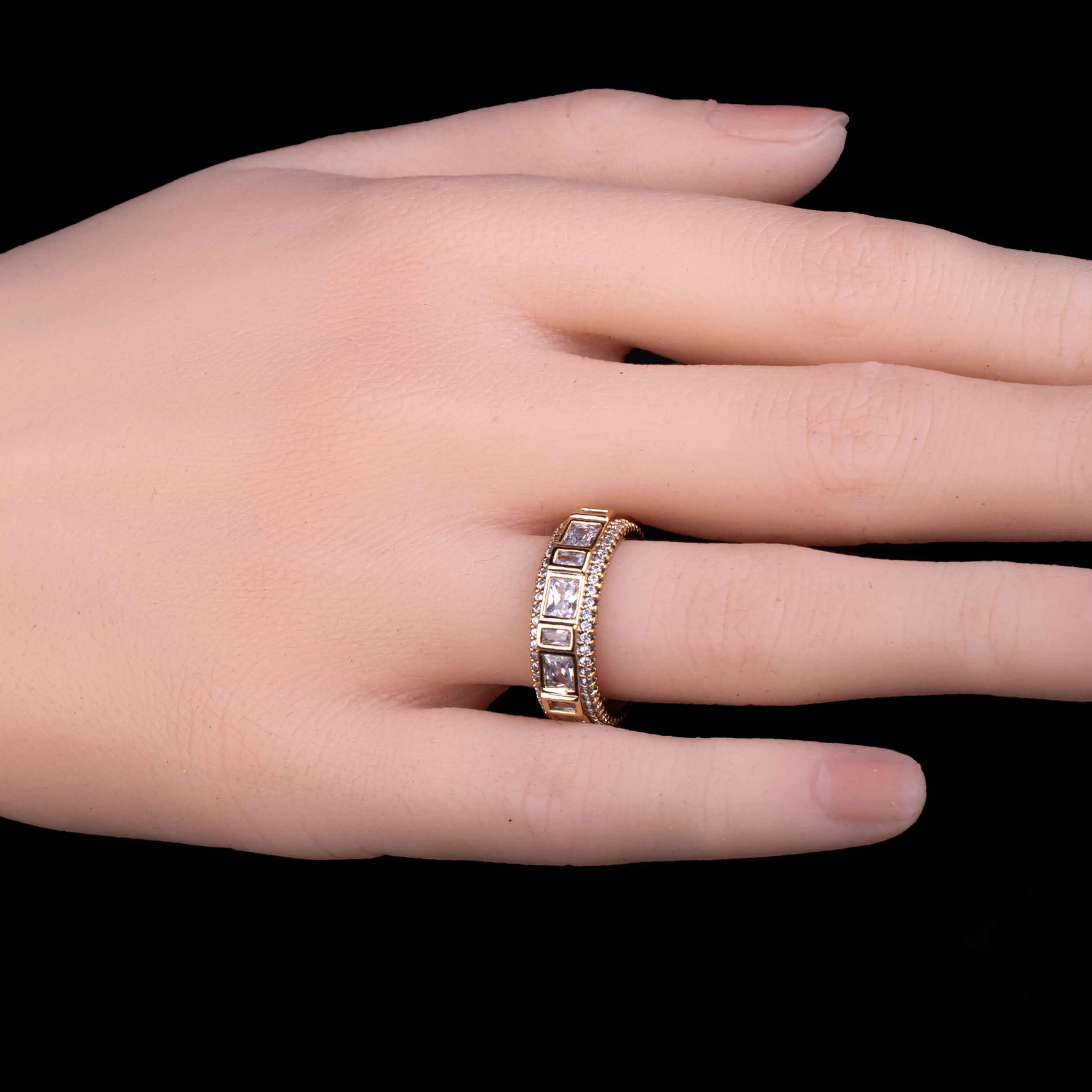 Regal Square-Cut Crystal Band Ring