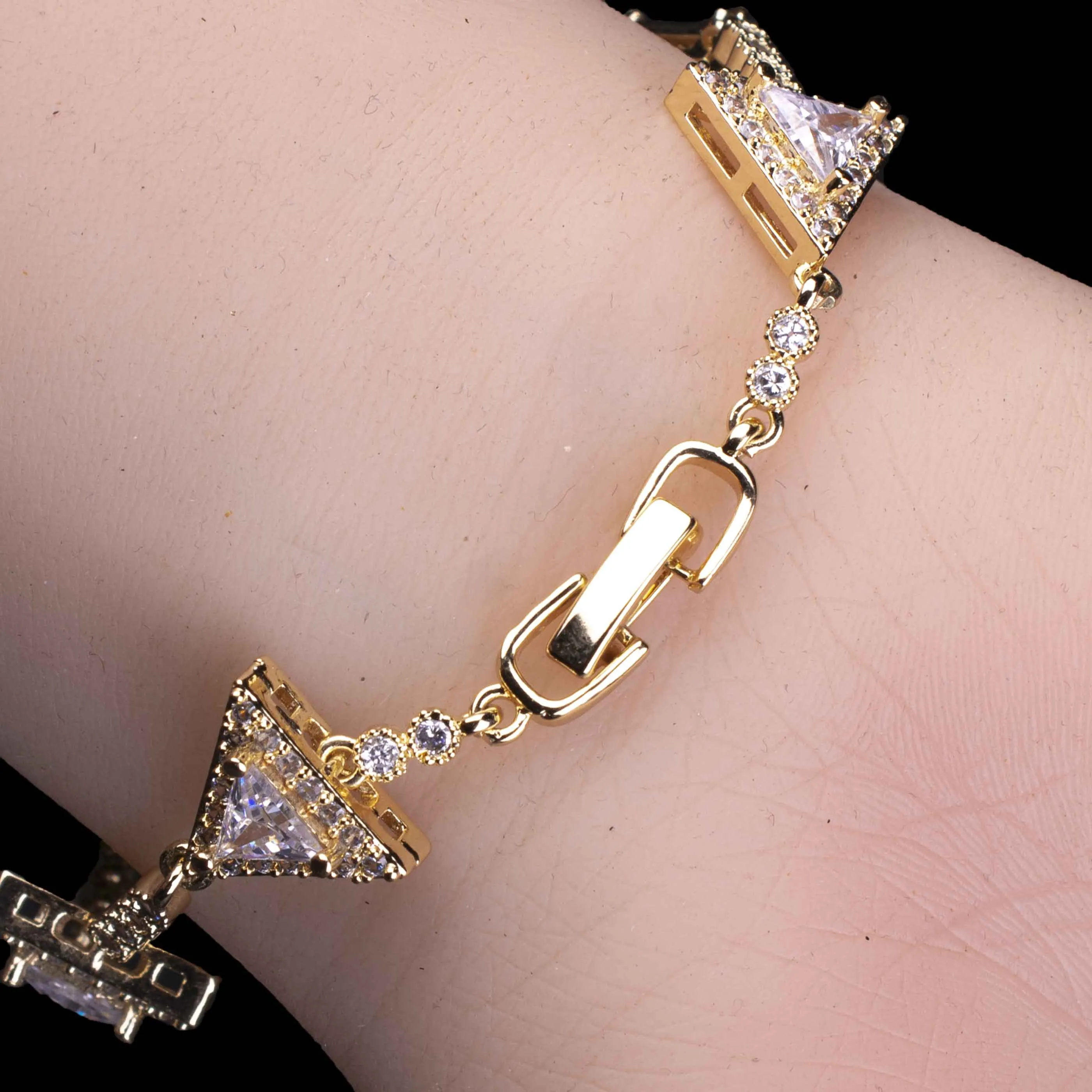 Golden Geometric Triangle Zircon Bracelet