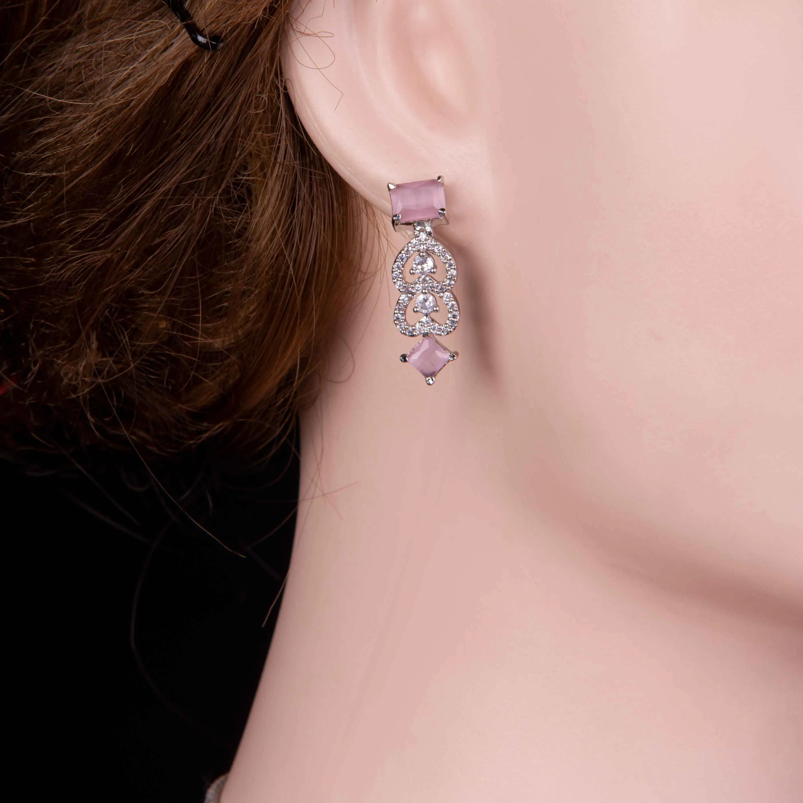 Pink Cubic Zircon Silver Necklace Set