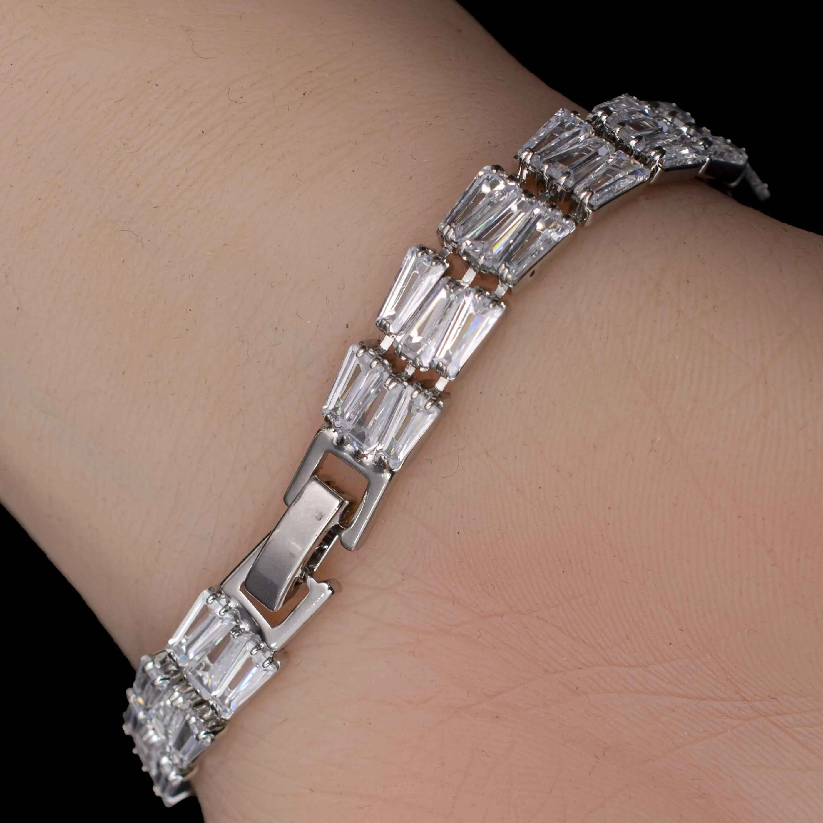 Sterling Silver Emerald Cut Gemstone Bracelets