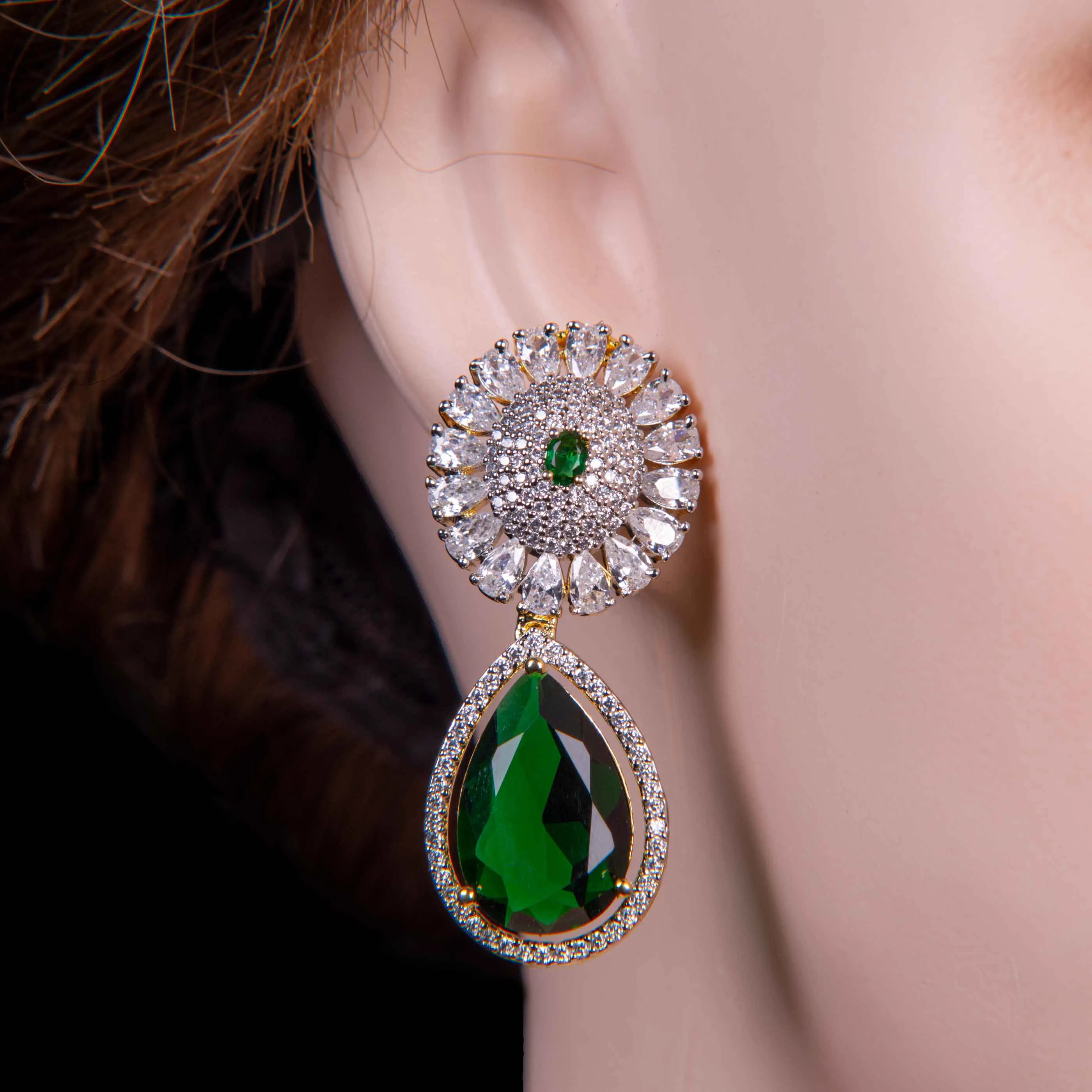 Crystal Green Stone Necklace Set