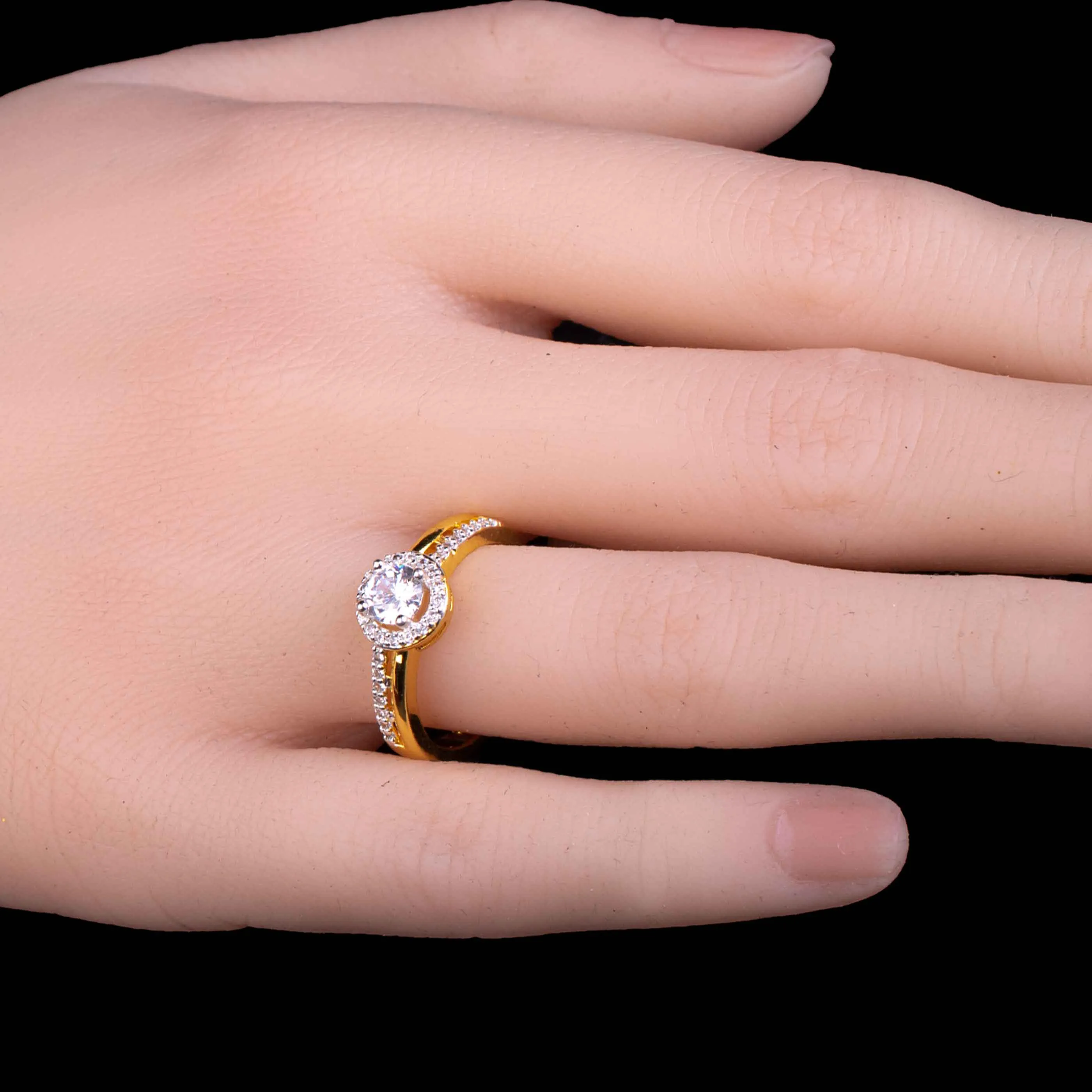 Golden Halo Solitaire Ring