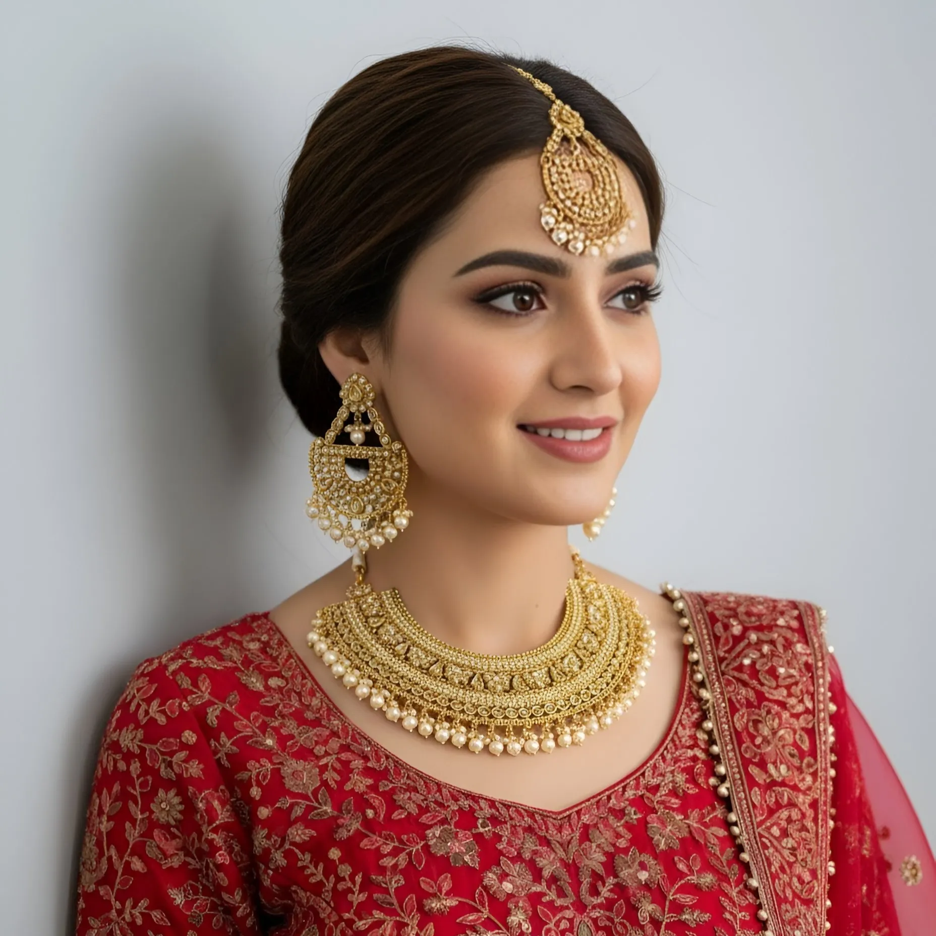 Gold Pearl Layered Bridal Collar Set