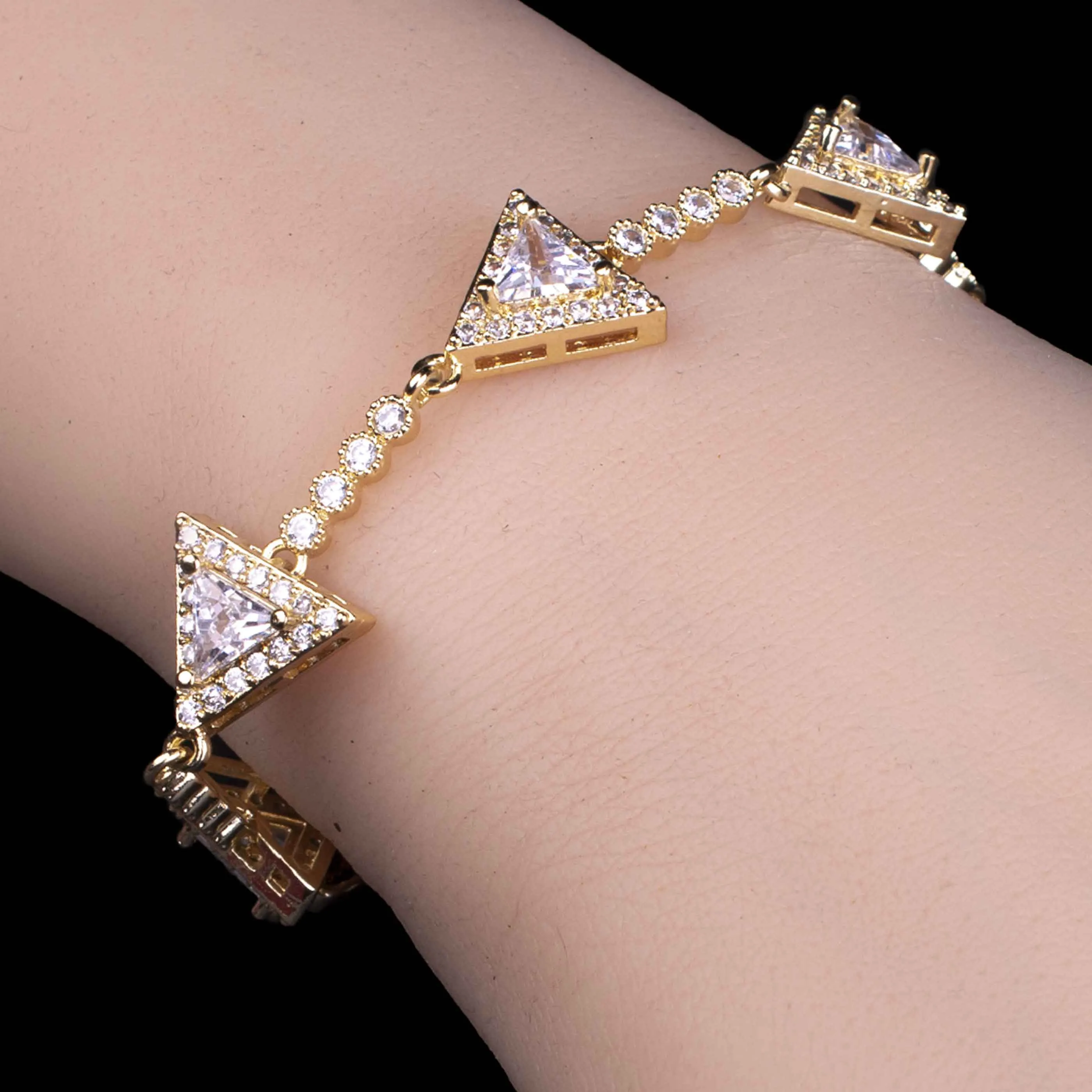 Golden Geometric Triangle Zircon Bracelet