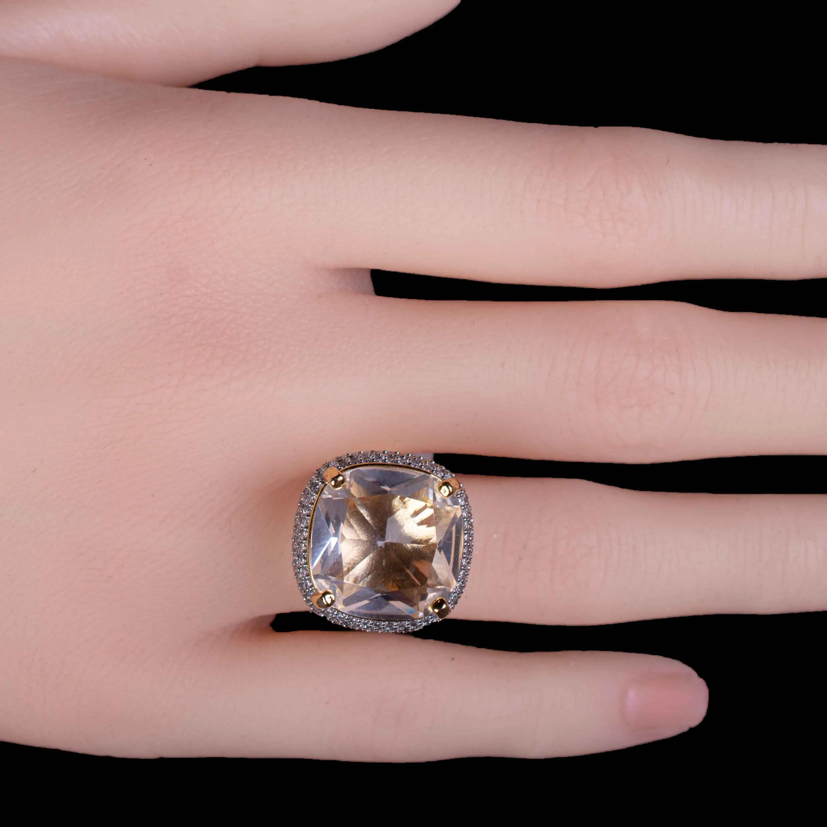 Artificial Big Champagne Stone Ring