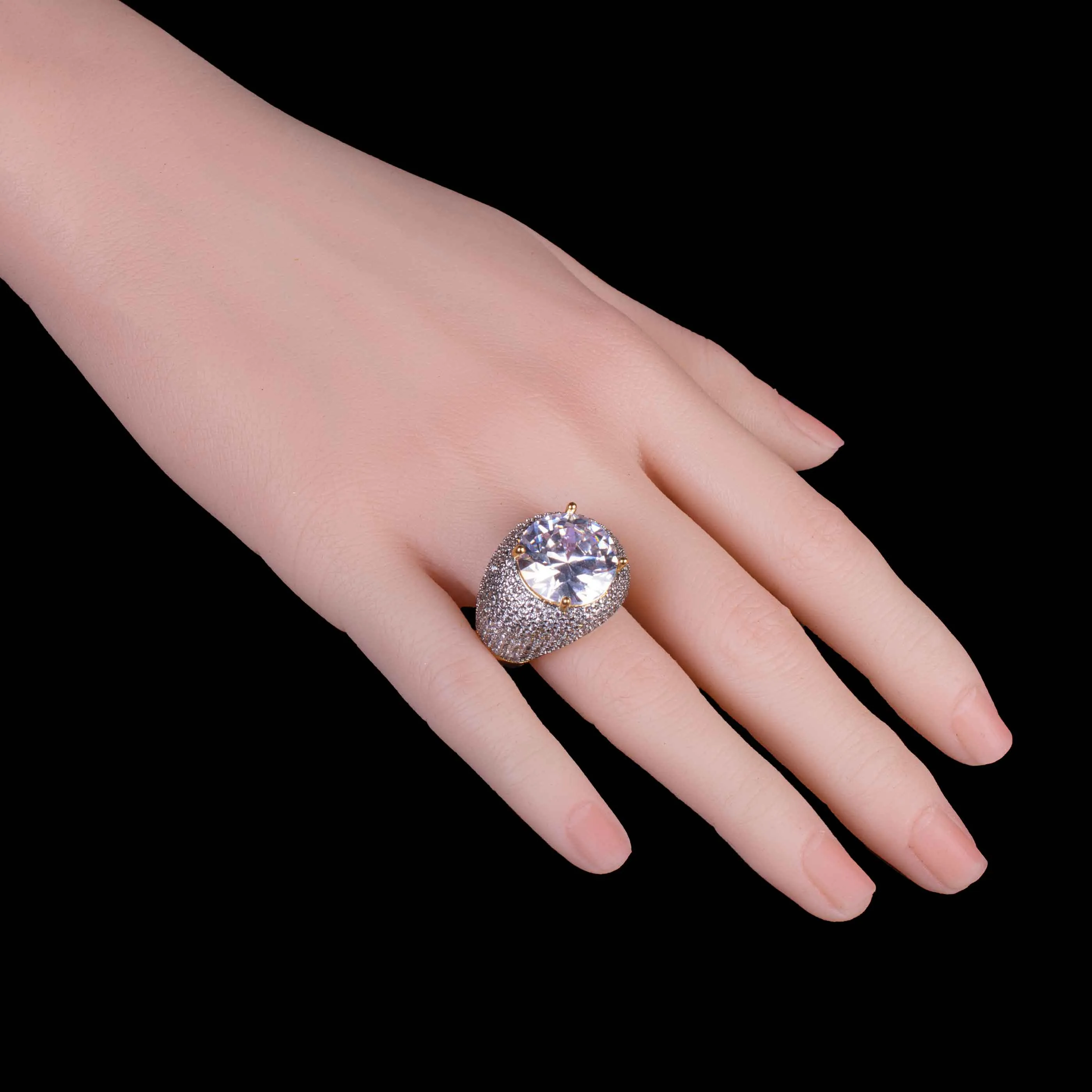 Hip Hop Brass Iced Out White Zircon Ring