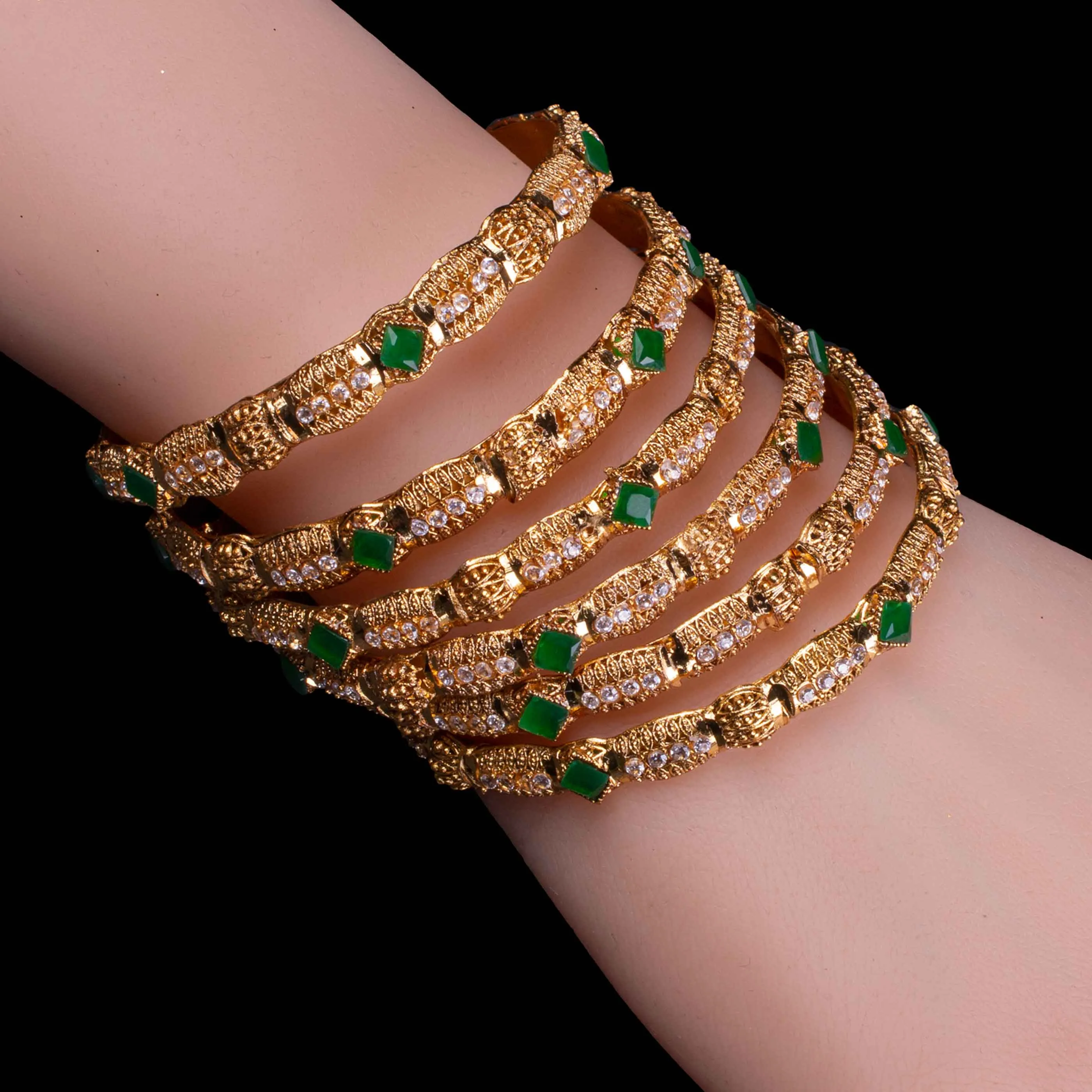 Elegant Gold Crystal Bangle Set