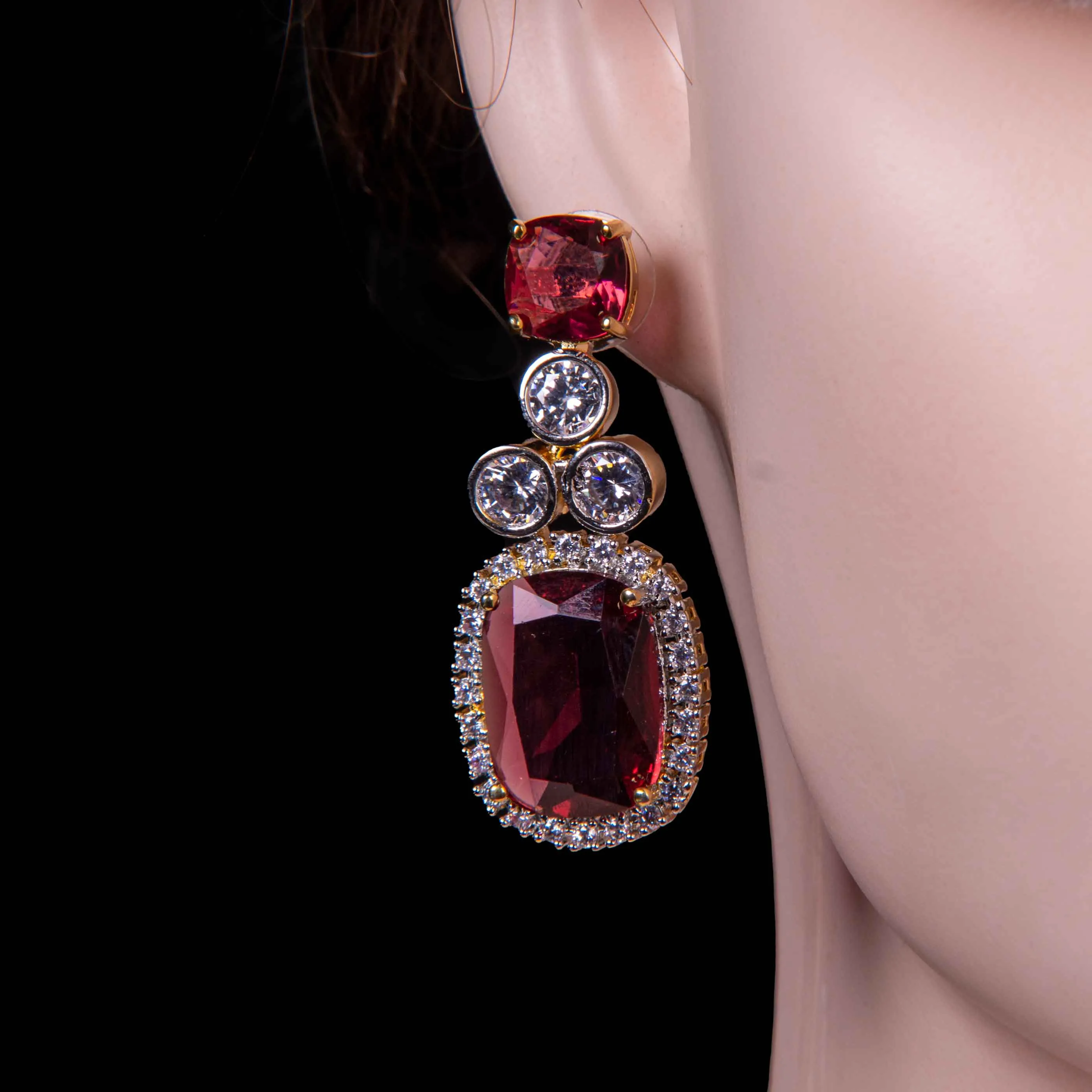 Ruby Necklace Set Red Pendant