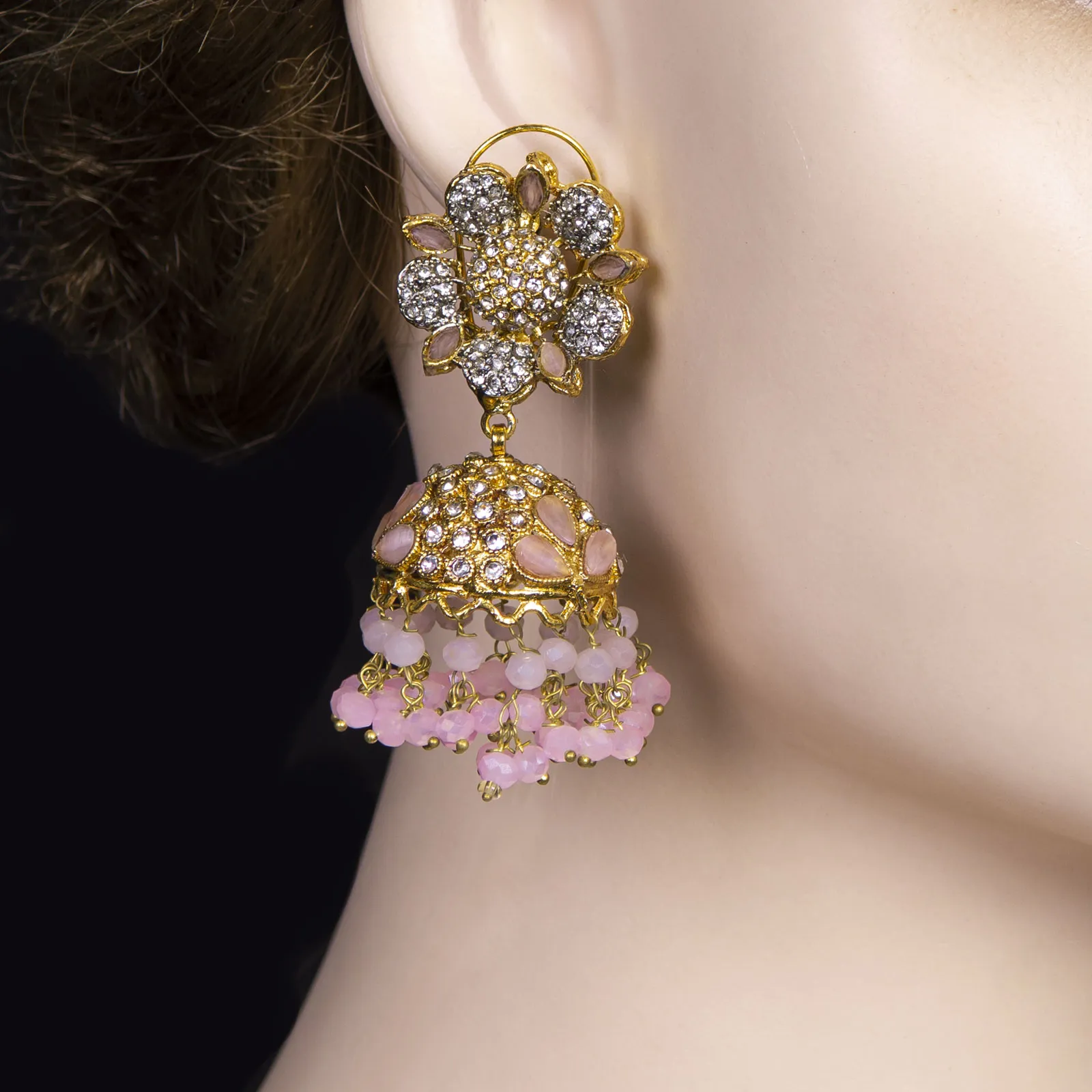 Bridal Crystal Bead Jhumka Earrings