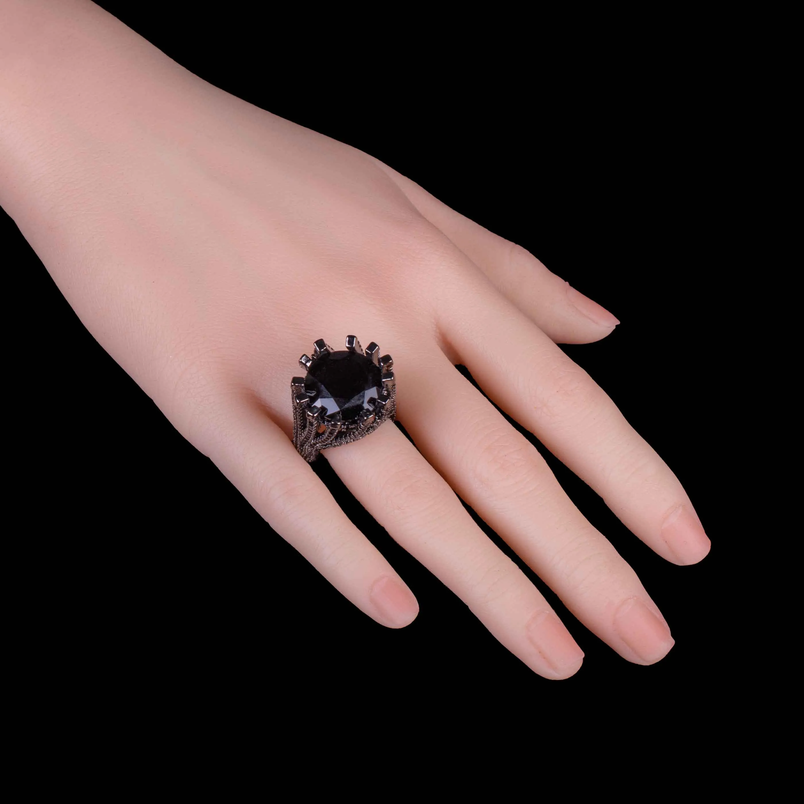 Black Stainless Steel CZ Filled Ring