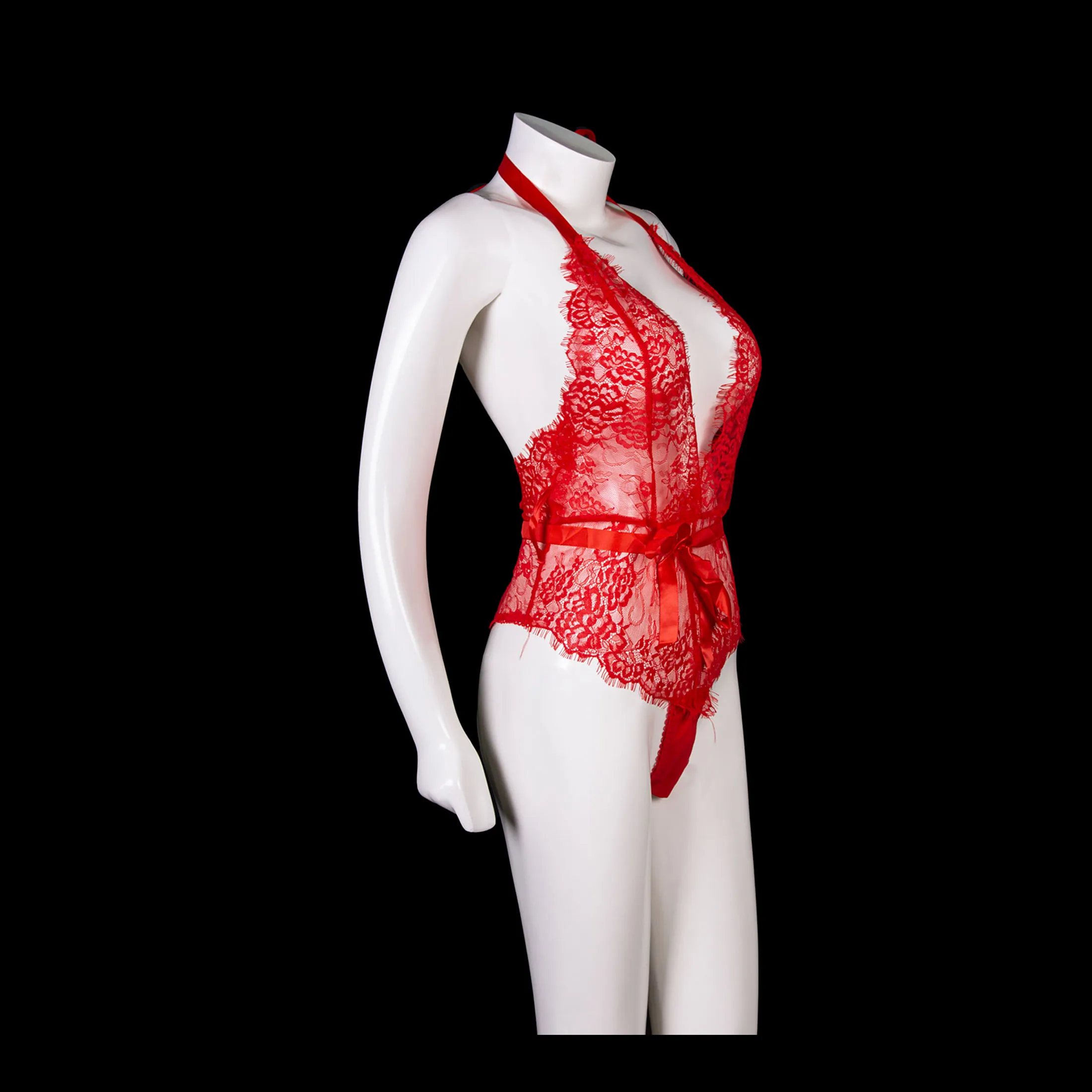 Lace Halter Bow Teddy Lingerie