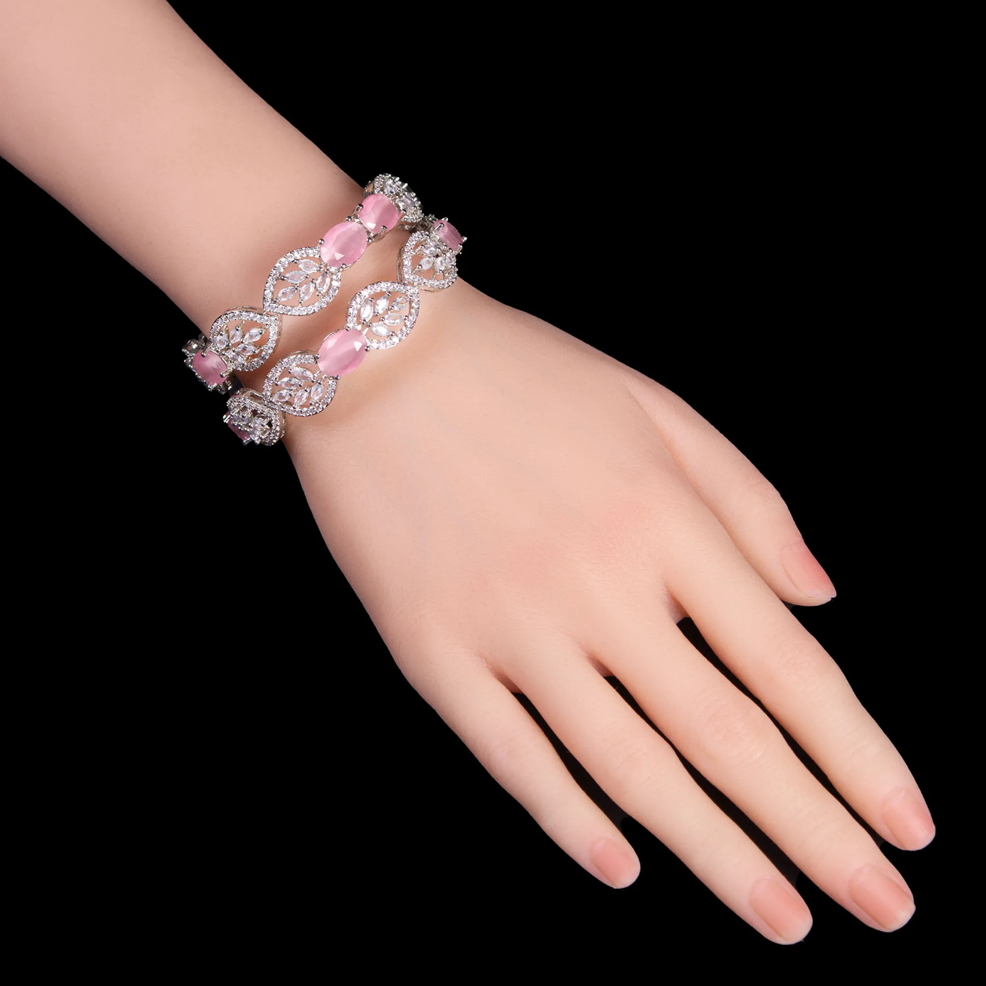Pink Glitz Leaf Bangles