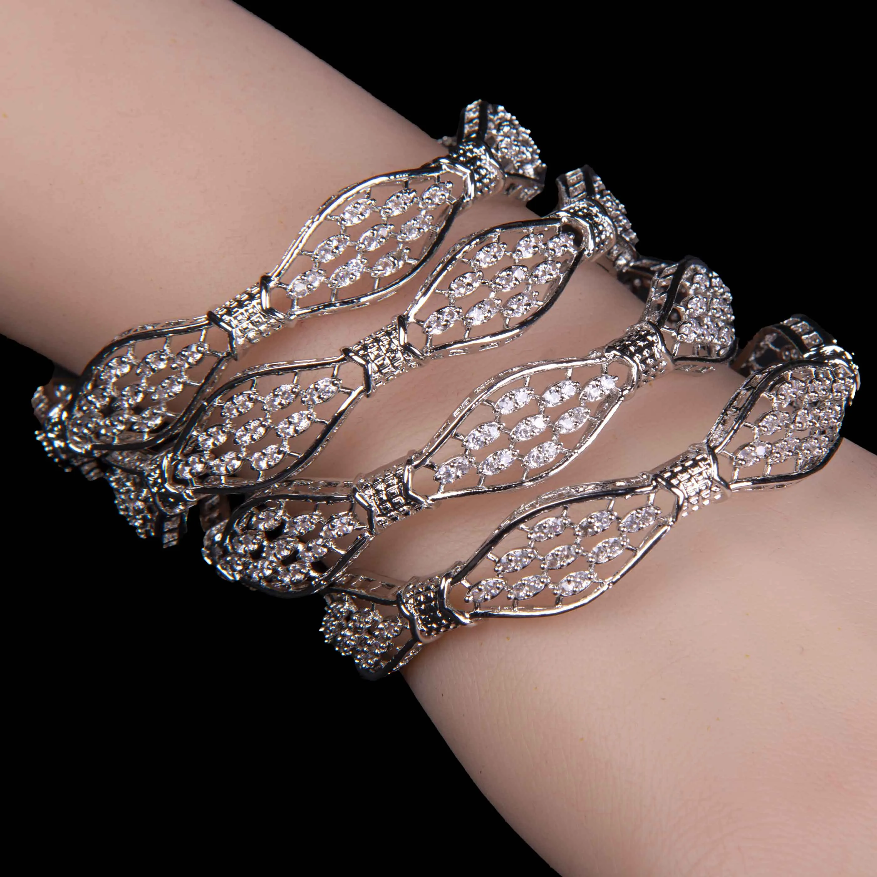 Silver 4 Piece Bangles Set