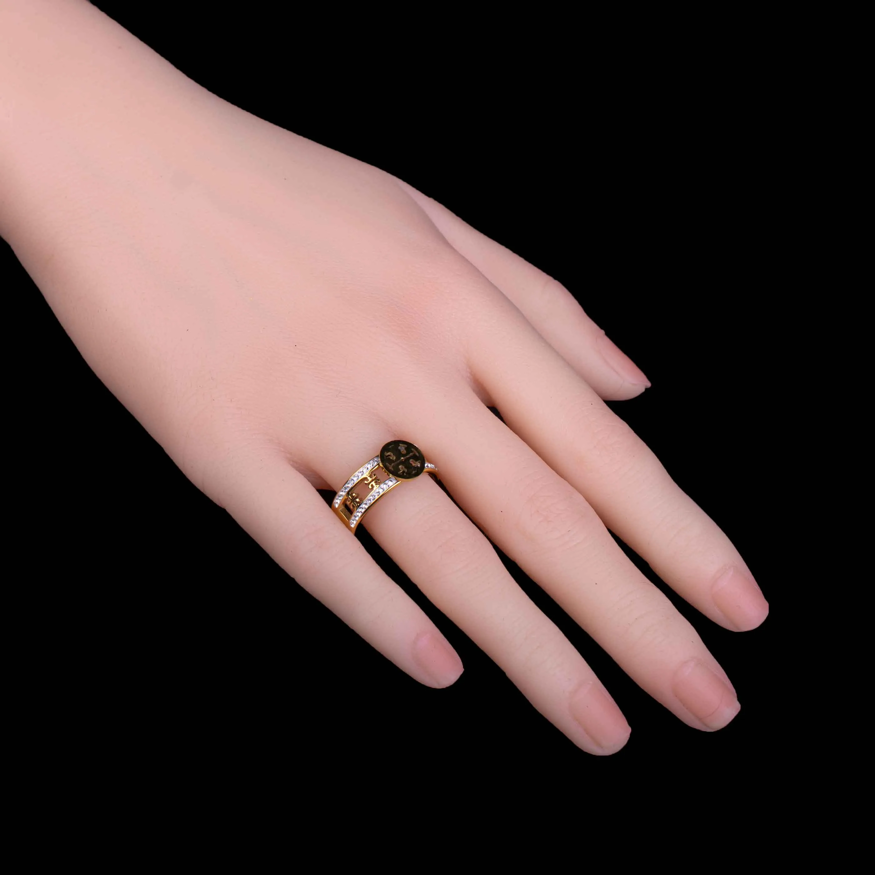 Crystal Gold Plated Stainless Steel Ring
